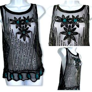 Topshop Kate Moss Art Deco 1920s Flapper Vintage Style Sheer Sequin Vest Top